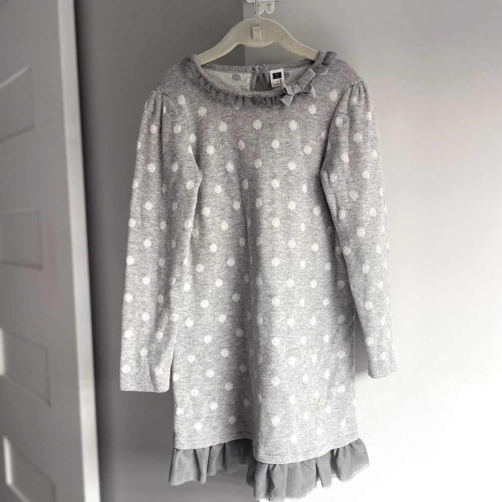 Janie and Jack gray polka dot ruffle dress